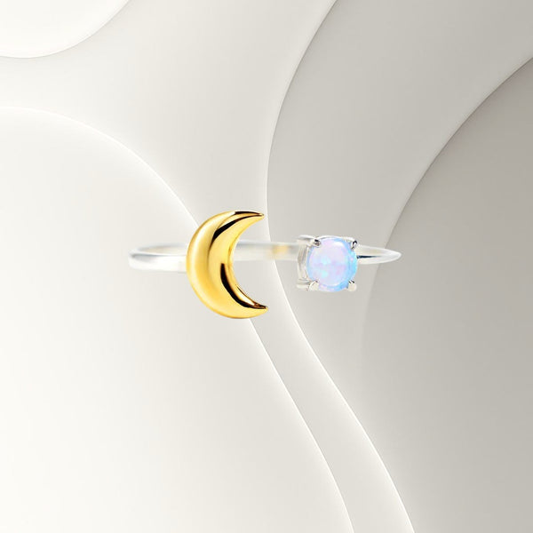 Celestial Crescent & Star Open Ring