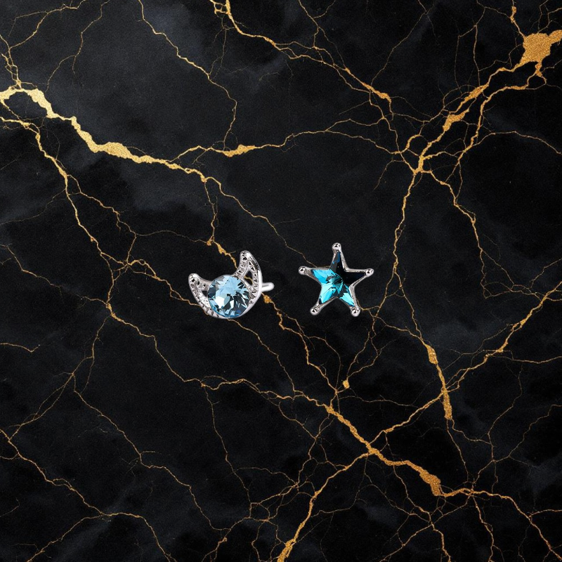 Celestial Star & Crescent Stud Earrings